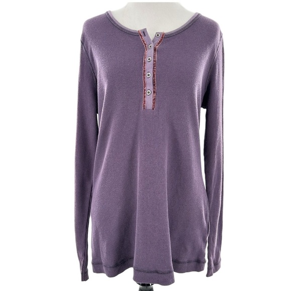 Eddie Bauer womens top size L purple waffle knit cozy henley base layer gorpcore - Picture 10 of 10